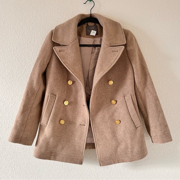 J. Crew Majesty PeaCoat Wool Blend Sandstone Women Size 4P - Picture 1 of 11